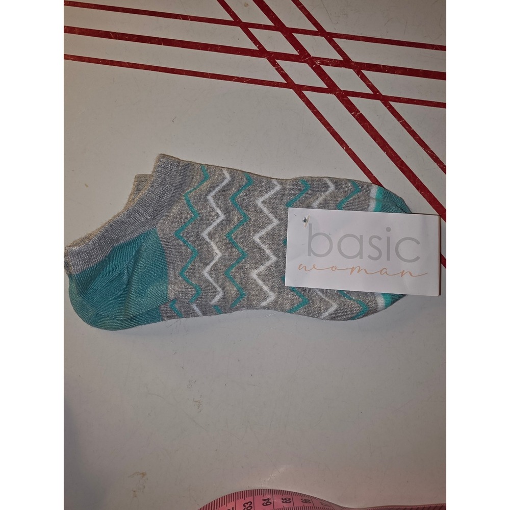Basic Woman Grey Teal Chevron Bamboo Viscose Ankle Socks NWT RN153568